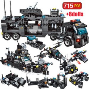 715pcs City Police Station Car Building Blocks For City SWAT Team Truck House Blocks Technic Diy Toy For Boys Children