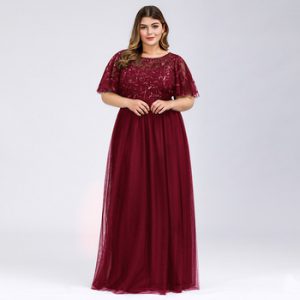 Plus Size Sequined Evening Dresses Long Ever Pretty A-Line O-Neck Tulle Elegant Formal Evening Gowns Vestido Noche Elegante 2020