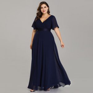 Plus Size Evening Dresses Ever Pretty EP09890 Elegant V-Neck Ruffles Chiffon Formal Evening Gown Party Dress Robe De Soiree 2020