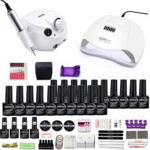 Nail Set 35000RPM Nail Drill Machine 120W UV LED Lamp For Manicure Set 20 Gel Nail Polish 2Top and 2 Base Nail tool Set Kit