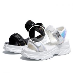 Fujin Summer Women Sandals Buckle Design Black White Platform Sandals White Comfortable Women's Thick Sole Beach Shoes