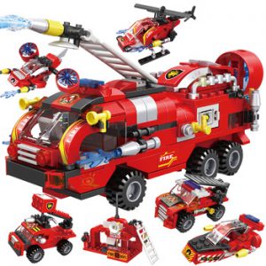 HUIQIBAO 387pcs 6in1 Fire Fighting Trucks Car Helicopter Boat Building Blocks City Firefighter Firemen Figures Bricks Toys Child