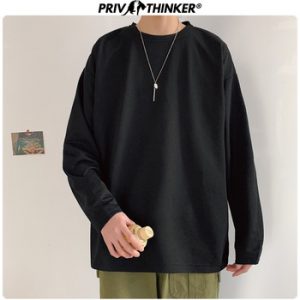 Privathinker Solid Color Men White Long Sleeve T shirts Korean Hip Hop Oversized Man Casual Tee Men's Streetwear T shirts