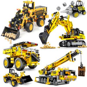 HUIQIBAO Engineering Bulldozer Crane Technic Dump Truck Building Blocks City Construction vehicle car Toy For Children kids gift