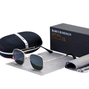 BARCUR Classic Retro Reflective Sunglasses Man Hexagon Sunglasses Metal Frame Eyewear Sun Glasses With Box Oculos De Sol gafas