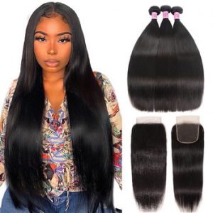 UNice Hair Peruvian Straight Hair 3 Bundles With Closure Lace Closure 4/5PCS Swiss Lace Human Hair Weave Remy Hair Diy Wig