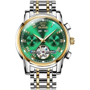 OLEVS Automatic Mechanical Men Watches Stainless Steel Waterproof Date Week Green Fashio Classic Wrist Watches Reloj Hombre