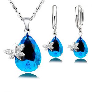 Fine Water Drop Austrian Crystal Bridal Wedding Jewelry Sets For Women 925 Sterling Silver Necklaces Earrings Set Gift