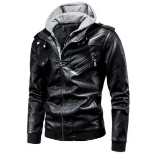 Ucrazy Men 2020 Spring Casual Motor Hooded PU Leather Jackets Coat Men Autumn Outwear Fashion Punk Style Hat Leather Jacket Men