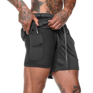 2 in 1 Men Running Shorts Gym Fitness Training Quick Dry Beach Short Pants Male Summer Sports Workout Sweatpants