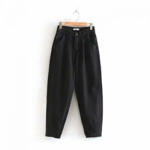 Tangada fashion women loose harm jeans pants boy friend style long trousers pockets zipper loose high street female pants 4M68