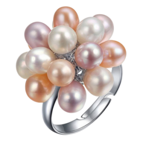 YIKALAISI Natural Freshwater Drop Pearl Ring Jewelry 4-5mm Flower Adjustable Rings For Women White Pink Multi Black color