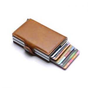 TOP RFID Men's Leather ID Credit Card Holder Male Automatic Aluminum Alloy Hasp Business Double Layer Cardholder Wallet for Man