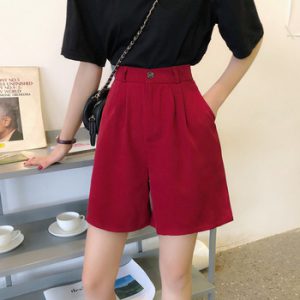 shorts women high waist shorts summer Formal Straight plus size black shorts women korean burgundy harajuku wide leg short