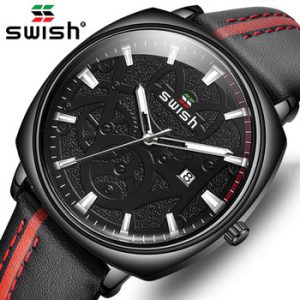 SWISH Watches Men Luxury Brand Men Business Leather Strap Watches Quartz Clock Man Casual Military Waterproof relogio masculino