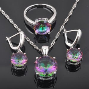 Wedding Jewelry Sets Crystal Wedding Set For Women Silver Color Cubic Zirconia Ring Necklace And Earrings Set QZ0368