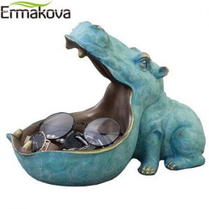 ERMAKOVA Hippopotamus Storage Box Statue Creative Hippo Figurine Sculpture Key Candy Container Home Table Decoration Gift