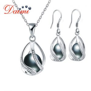 DMSFP001 Pearl Jewelry Sets Silver 925 Jewelry 8-9mm Bohemian style Black/White/Pink/Purple Pearl Set For Women