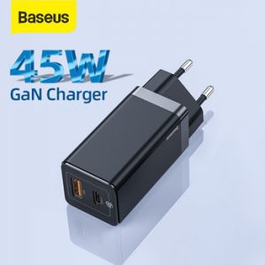 Baseus GaN Charger 45W PD USB C Charger With Quick Charge 4.0 3.0 Dual USB Ports Phone Charger ForiP ForXiaomi ForSamsung Laptop