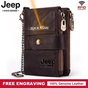 100% Genuine Leather Men's Wallets Vintage Rfid Men Crazy Horse Wallets Coin Purse Short Quality Designer Male Chain Money Bag