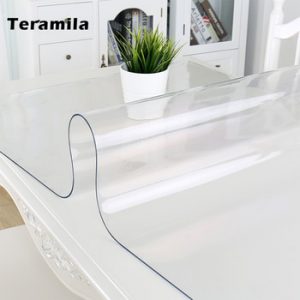 Teramila PVC Transparent Table Cloth Waterproof Oilproof Tablecloth 1.0mm/1.5mm Thick Soft Glass Mat Kitchen Dining Table Cover