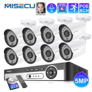 MISECU 8CH 5MP POE Security Camera System Face Record NVR Outdoor Waterproof IP Camera Audio Record Home Video Surveillance Kit