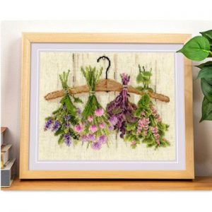 Upside down plants and flower cross stitch package 18ct 14ct  light yellow cloth cotton thread embroidery handmade needlework