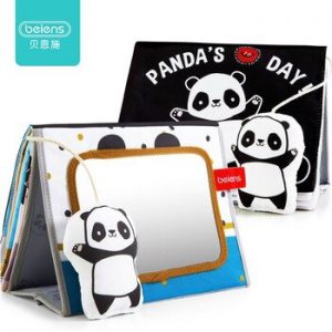 Beiens Baby Books Kids Educational Toys Panda Black and White Soft Cloth Book Toddler Activity Developmental Floor Mirror Book