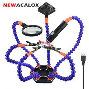 NEWACALOX Multi Soldering Helping Hand Third Hand Tool 3X Magnifying USB DC Fan Flashlight Magnifier PCB Welding Repair Station