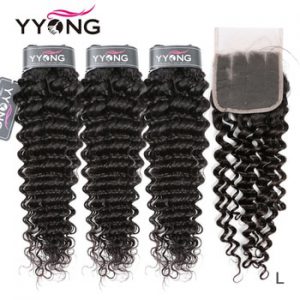 YYong Hair Brazilian Deep Wave Human Hair 3 Bundles With 4x4 5x5 6x6 Lace Closure Remy Brazilian Hair Bundles With Closure