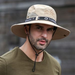 UPF 50+ Summer Hats Men Sun Protector UV-proof Breathable Bucket Hat Large Wide Brim Hiking Outdoor Fishing Beach Cap Cowboy New