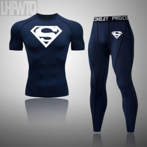 New Brand Superman Fitness Compression T-Shirt Men Sportswear Short Sleeve Exercise Tops Men T Shirt Summer Fashion Casual set