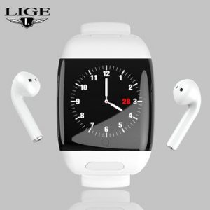 LIGE Sports Smart Watch With Bluetooth Wireless Earphone Smart Wristband Heart Rate Blood Pressure Monitor Smart Watch Men Women