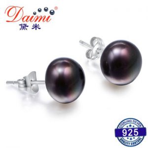 DMEFP151 Black Pearl Studs Earrings 4 Size Black Freshwater Silver 925 Jewelry Exquisite Pearl Earrings For Women Gift