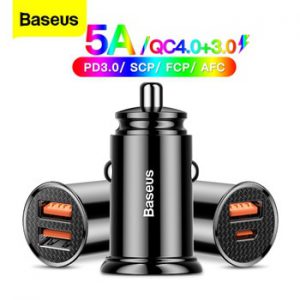 Baseus USB Car Charger Quick Charge 4.0 3.0 QC4.0 QC3.0 QC SCP 5A Type C PD Fast Car USB Charger For iPhone Xiaomi Mobile Phone