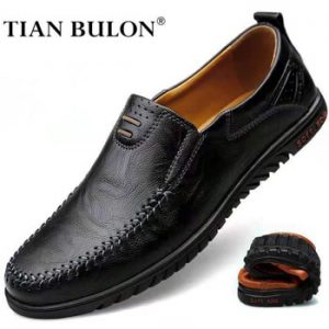 Genuine Leather Men Shoes Luxury Brand 2020 Italian Casual Slip on Formal Loafers Men Moccasins Italian Black Male Driving Shoes