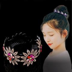 Haimeikang Female Flower Hairpins Fashion Crystal Rhinestone Twist Hair Claw Pin for Women Nest Floral Hair Clip Accessories