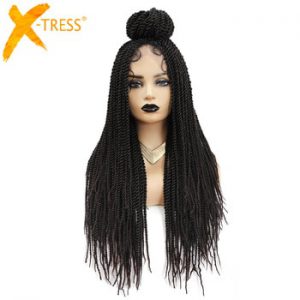 X-TRESS Synthetic Crochet Braiding Wig For Black Women Dreadlock Twist Braid Hairstyle With Baby Hair Long Straight African Wigs