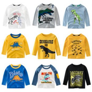 Children T Shirt Long Sleeves Kids Boys Girls Cotton Tops Baby Dinosaur  Print Cartoon Clothing Tee 2-8 Years Clothes Full