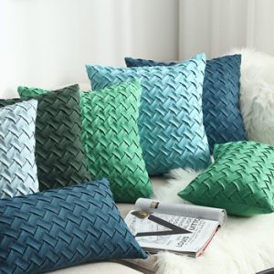 Blue Cushion Cover Soft Faux Suede Home Decorative Navy Pillow Cover Woven Pattern Green  45x45cm/30x50cm