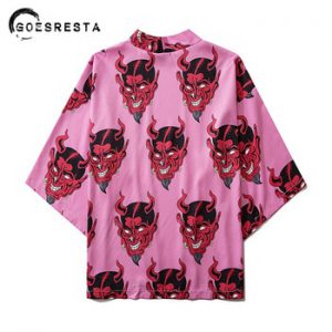 2020 Demon Printed Japanese Kimono Women Harajuku Hip Hop Fashion Casual Streetwear Jacket  Summer Loose Cardigan Kimono Men