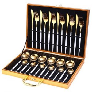 24Pcs/set Gold Cutlery Silverware Set Steak Knife Fork Coffee Spoon Teaspoon Noble Wedding Party Travel Home Luxury Cutlery Set