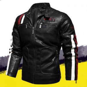 Winter Men Jacket Leather Men Motorcycle Jacket Logo Embroidery Bomber Jacket Slim Fit Coat Biker Coat Fashion Zipper Coat Male