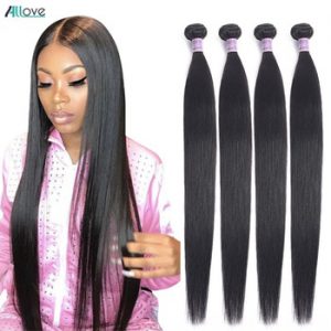 Allove Straight Hair Bundles Brazilian Hair Weave Bundles 100% Human Hair Bundles 30 32 34 36 38inch Non Remy Hair 1/3/4 Pieces