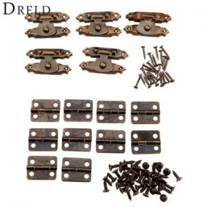 10Pcs Antique Bronze Furniture  Cabinet Hinges + 5Pcs Jewelry Wooden Box CaseToggle Hasp Latch Iron Vintage Hardware Accessories