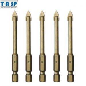 TASP 5 pcs 6mm Ceramic Tile Cutter Glass Drill Bits Set Titanium Coated with 1/4" Hex Shank Power Tools Accessories