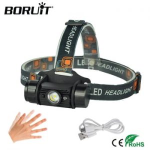 BORUiT XPE LED Mini Headlamp IR Motion Sensor 1000LM Headlight 18650 Rechargeable Head Torch Camping Hunting Flashlight