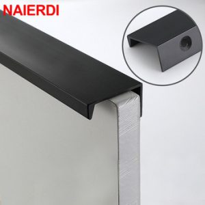 NAIERDI Black Hidden Cabinet Handles Aluminum Alloy Kitchen Cupboard Pulls Drawer Knobs Furniture Handle Bedroom Door Hardware