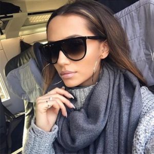 Thin Flat Top Sunglasses Women Luxury Designer Retro Vintage Sun Glasses Female Kim Kardashian Sunglasses Oversized Black Shades