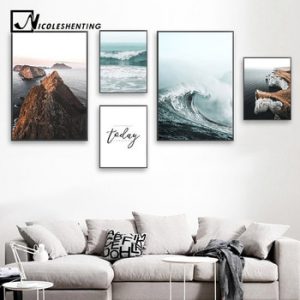 Sea Waves Landscape Canvas Poster Nordic Style Inspirational Wall Art Print Painting Decoration Picture Scandinavian Home Decor